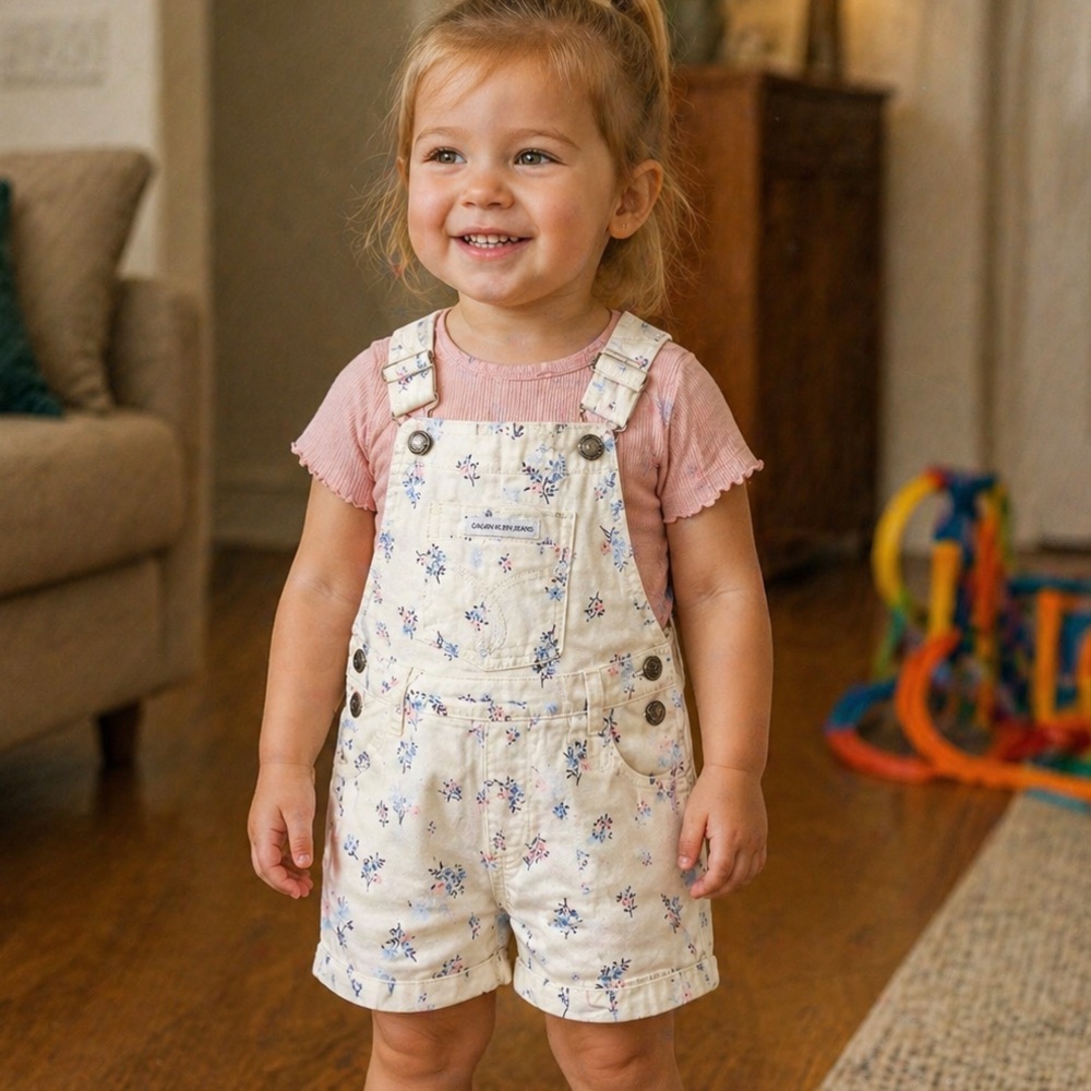 Calvin Klein kids 4T adorable floral overalls - new without tags